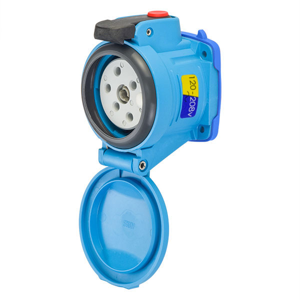 63-34166-972 - DSN30 RECEPTACLE POLY BLUE SIZE 2 TYPE 4X IP 69 2P+N+G 30A 120/208 VAC 60 Hz +2 AUX